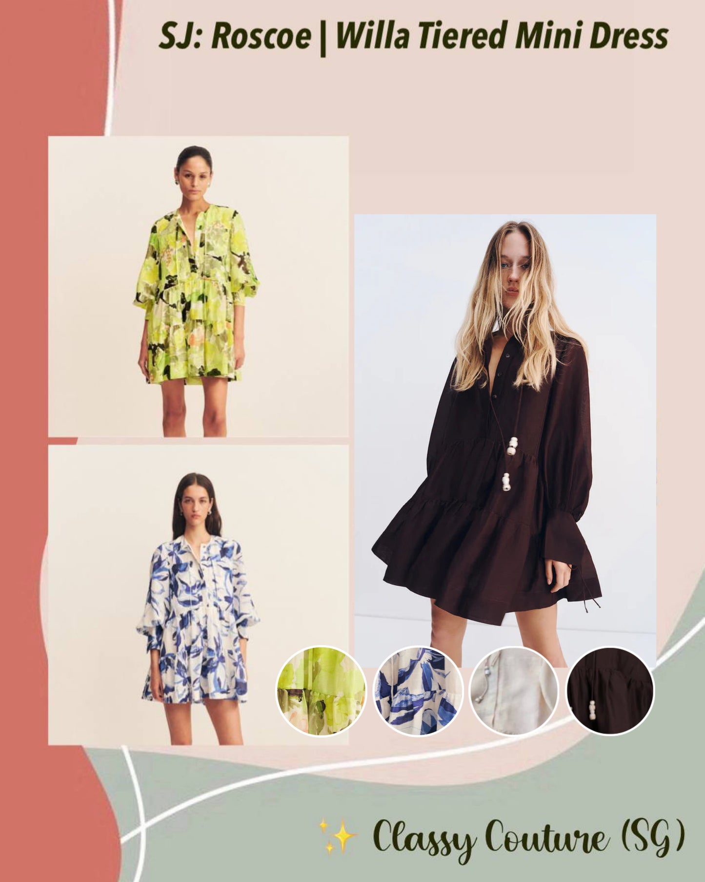 SJ Roscoe | Willa | Celeste Viscose-linen blend Tiered Shift Mini Dress