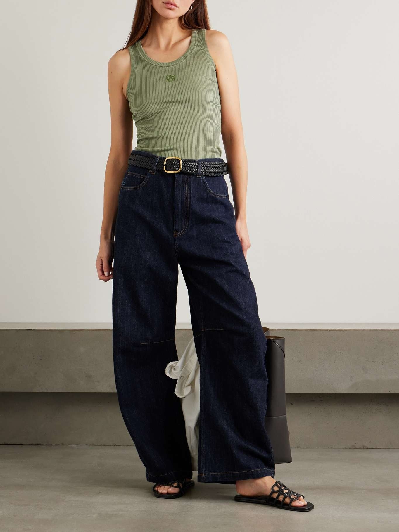 LW Anagram Barrel Denim Jeans Pants in Dark Indigo Wash