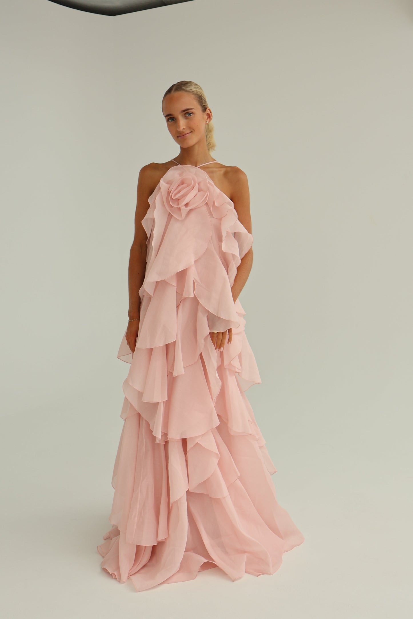 4 Colors! AJ Pandorea Halter Layered Maxi Dress Gown