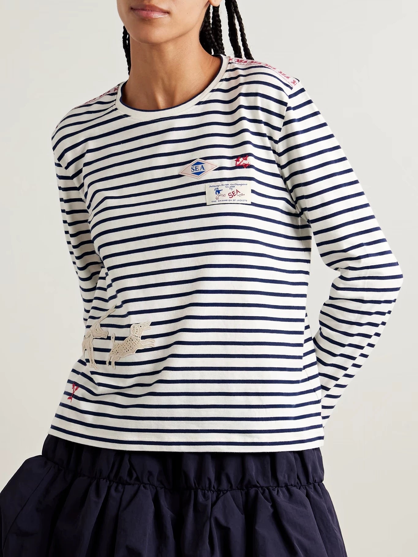 SE Athena Solid Cotton Jersey Striped Long Sleeve Shirt