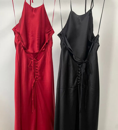 Ref Jeany Silk Halter Backless Maxi Dress