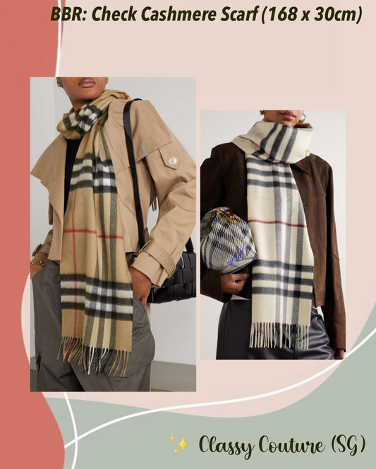 BBR Fringed Check Cashmere Scarf (168 x 30cm / 66.1 x 11.8in)