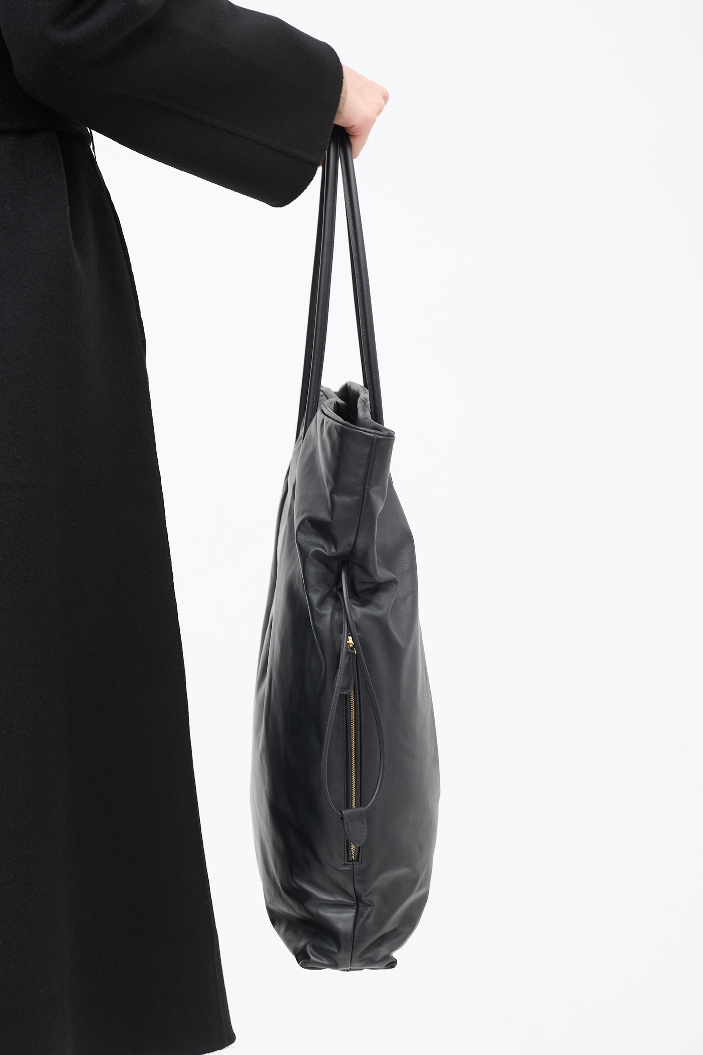 TR Polly Smooth Calfskin Leather Drawstring Tote Bag