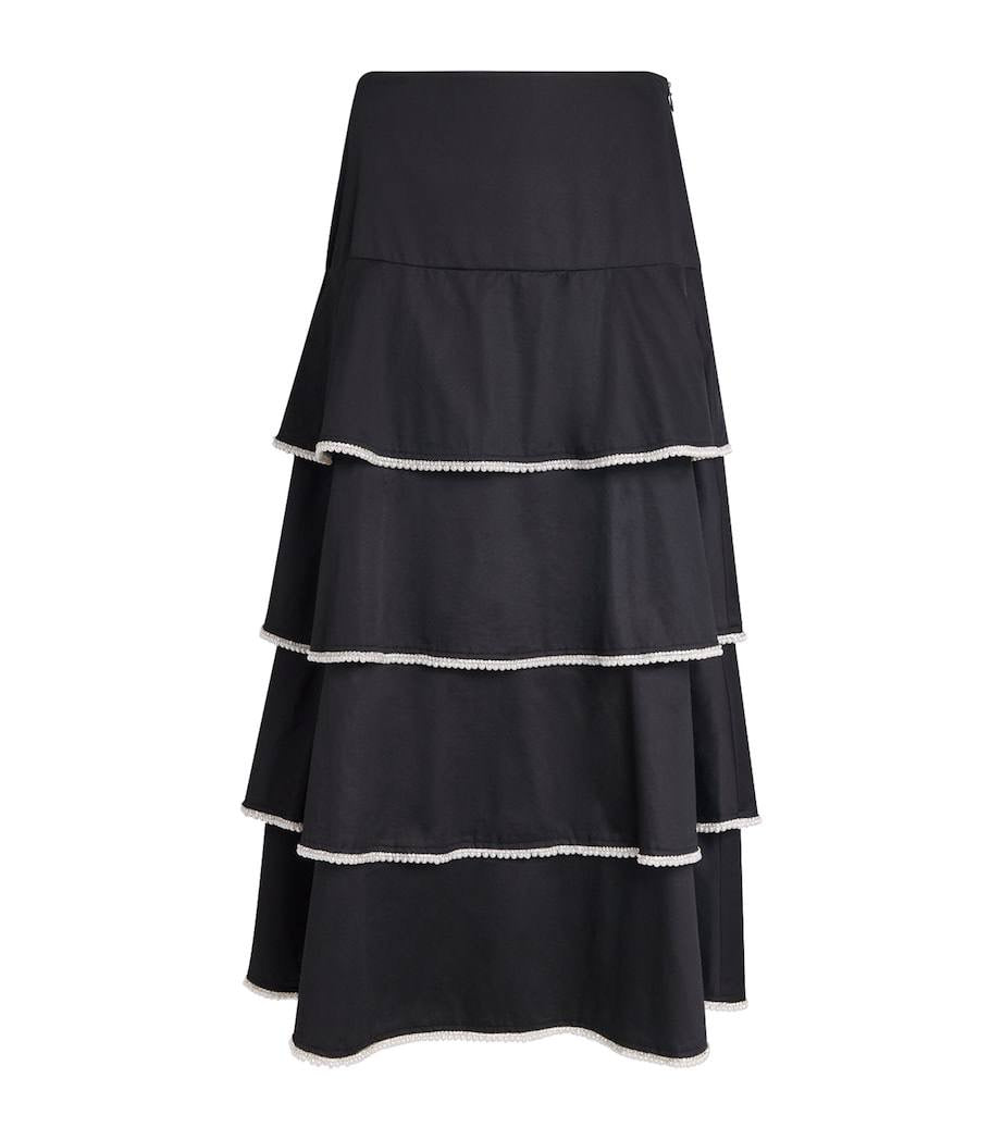 SD Cotton Pearl Embellished Shirt | Tiered Midi Maxi Skirt | Set