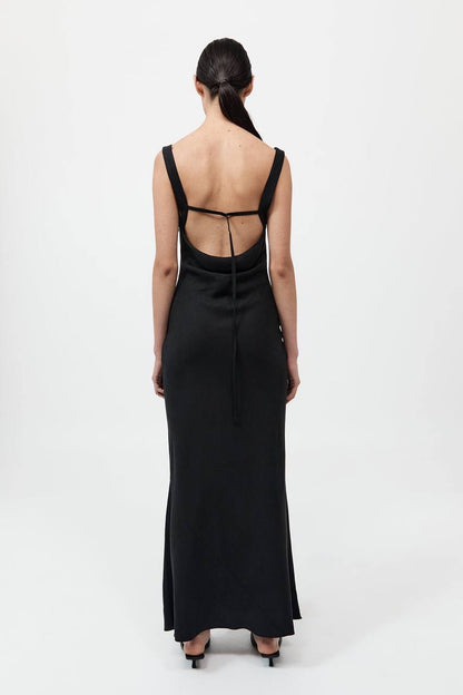 SA Double Drape Cowl Linen-Blend Maxi Dress
