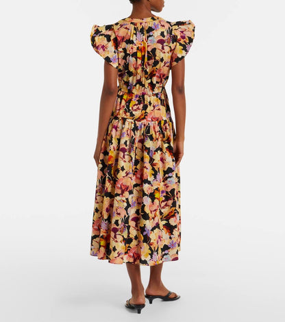 UJ Marin Puff Sleeve Cotton Midi Dress