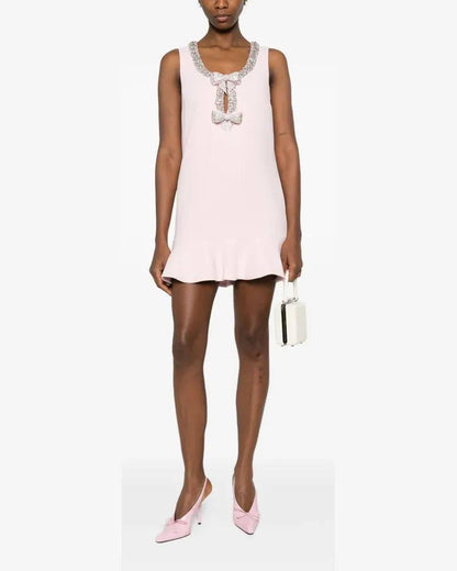 SP Pink Crepe Diamante Bow Cut-out Shift Mini Dress