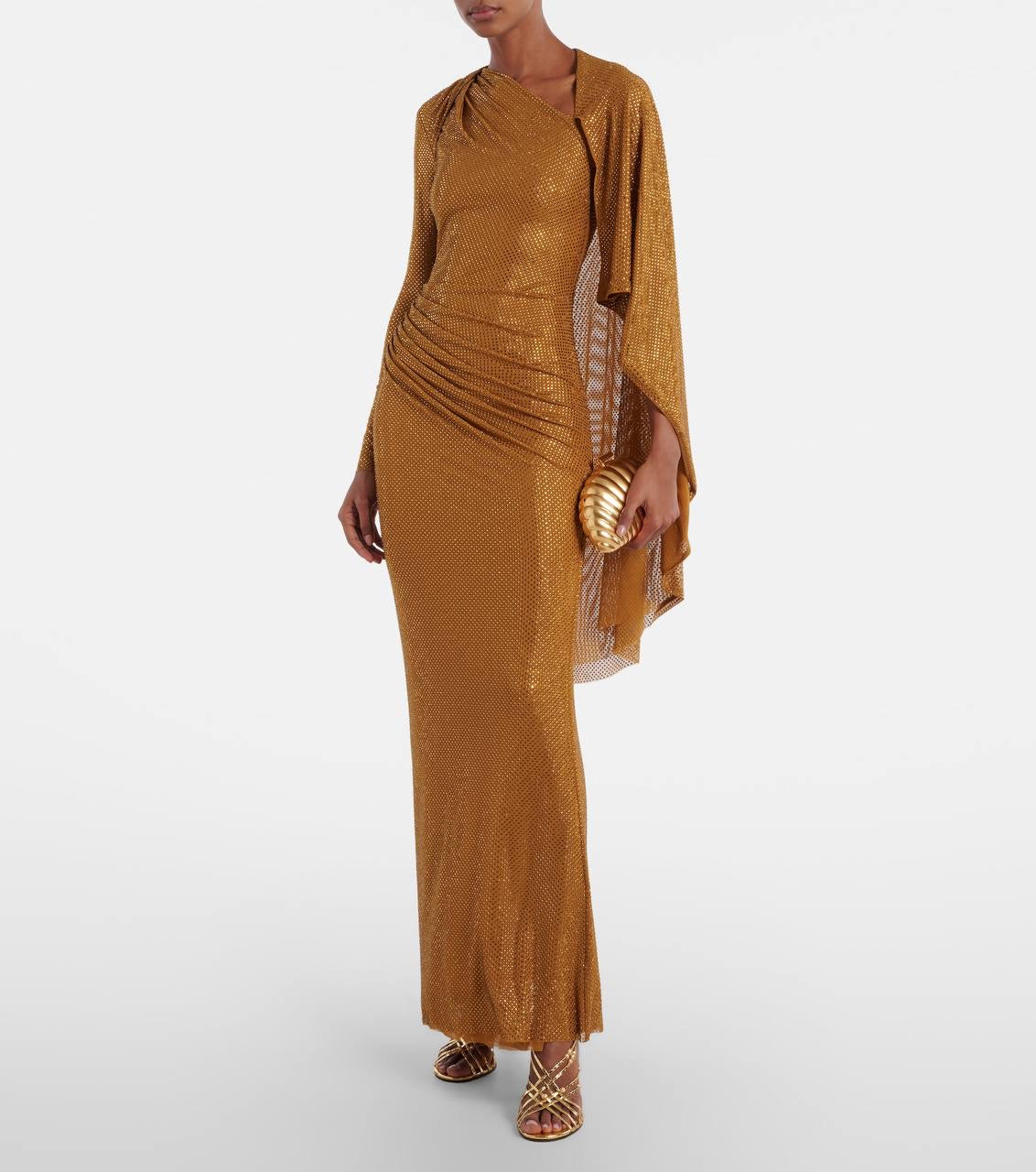 SP Gold Rhinestone Drape Midi Dress