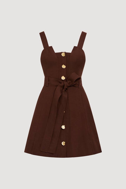 AJ Manon Brown Linen-viscose Mini Dress