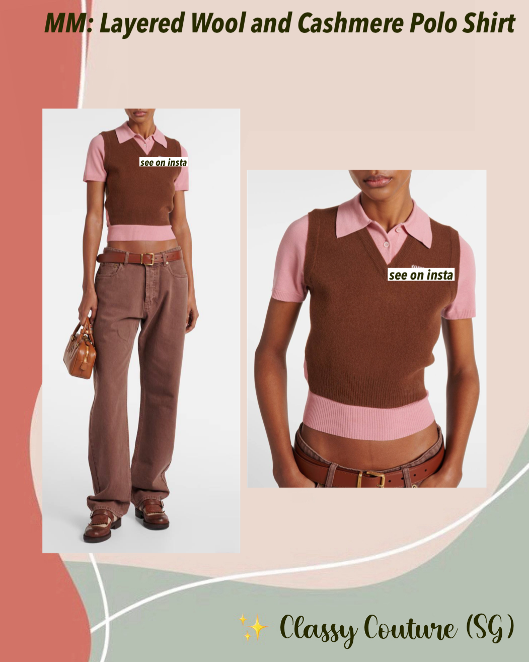 MM Layered Wool and Cashmere Polo Shirt in Pink/Brown