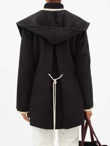 TOT Drawstring-Waist Wool Hooded Jacket