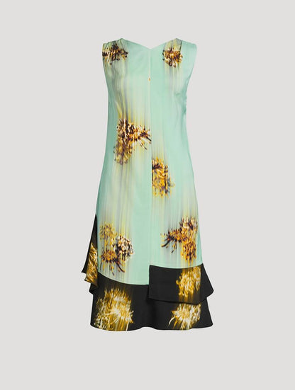 PS Rhetta Stretch-Viscose Shift Midi Dress In Blurred Chrysanthemum Print