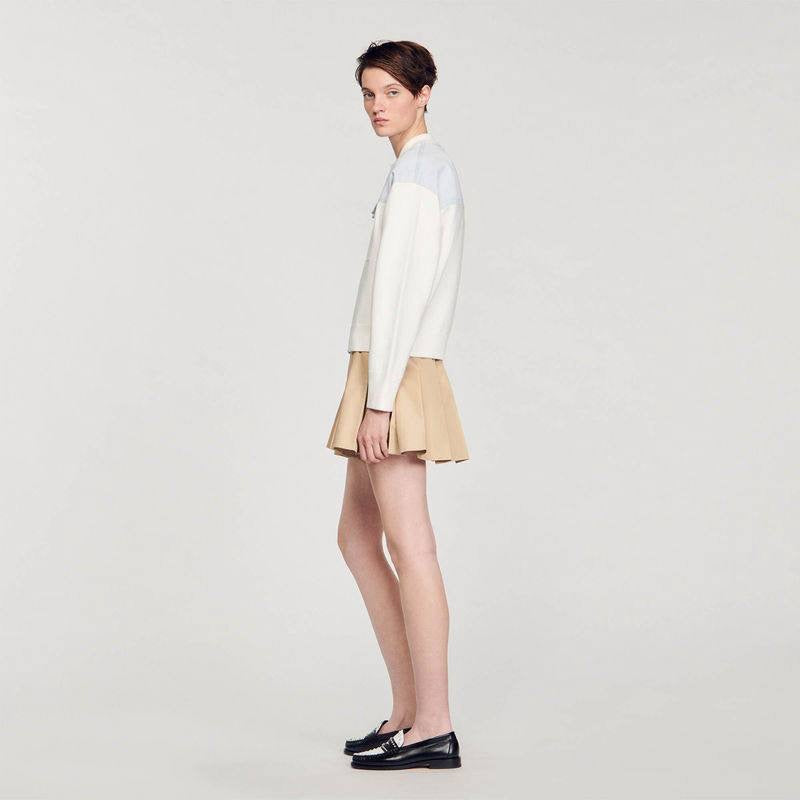 SD Dual-Material Coatigan Bomber Jacket in white/blue