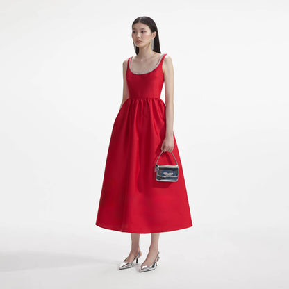 SP Red Taffeta Diamante Midi Dress Jisoo