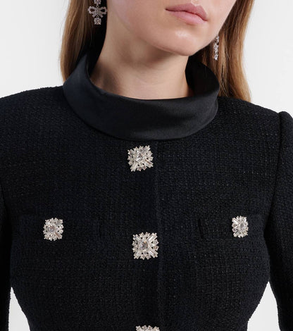 SP Black Boucle Taffeta Long Sleeved Midi Dress
