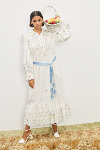 ALM Giulia Embroidered Cotton Midi Dress Shirtdress