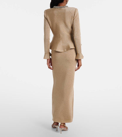 SP Gold Crystal Trim Peplim Midi Dress