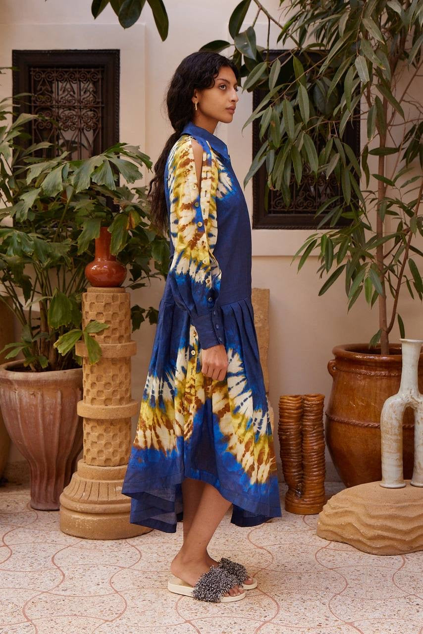 ALM Martine Tie Dye Ramie Shirtdress Midi Dress