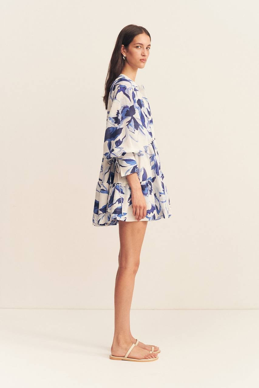 SJ Roscoe | Willa | Celeste Viscose-linen blend Tiered Shift Mini Dress