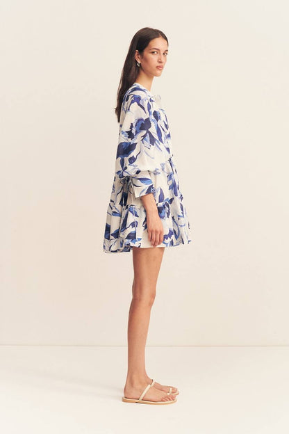 SJ Roscoe | Willa | Celeste Viscose-linen blend Tiered Shift Mini Dress