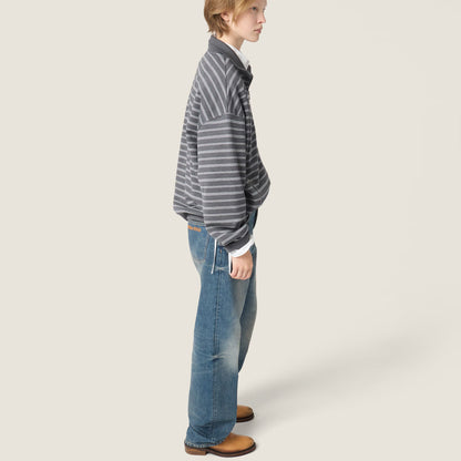 MM Grey White Striped Cotton Fleece Jacket