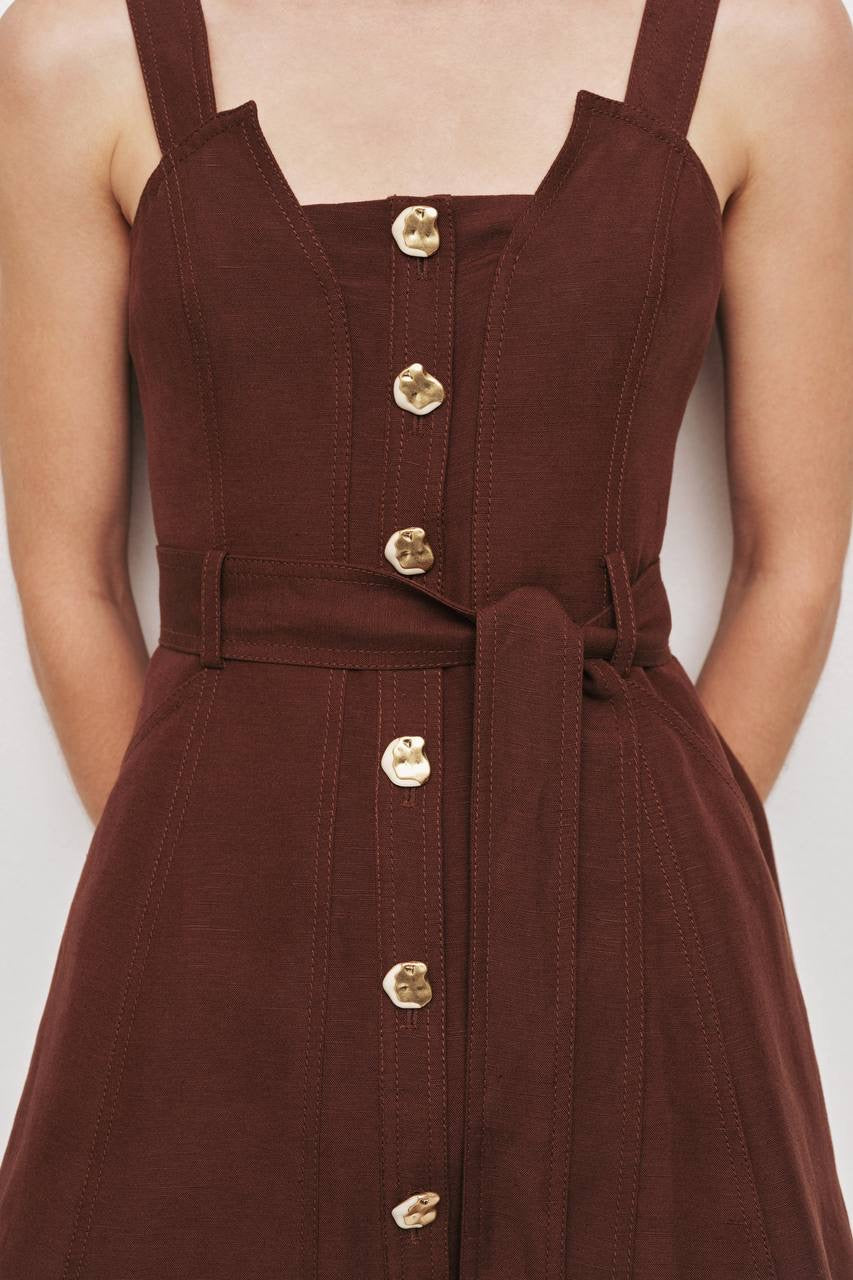 AJ Manon Brown Linen-viscose Mini Dress