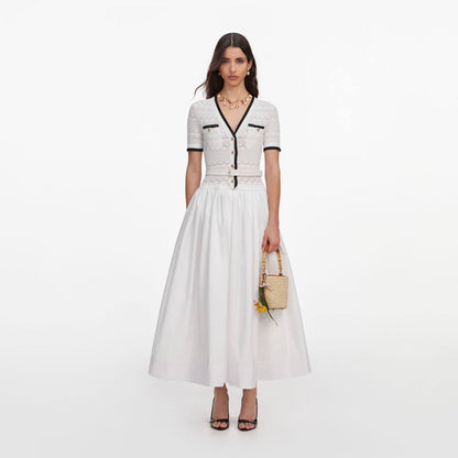 White Cotton-blend Pointelle Knit Drop-waist Midi Dress