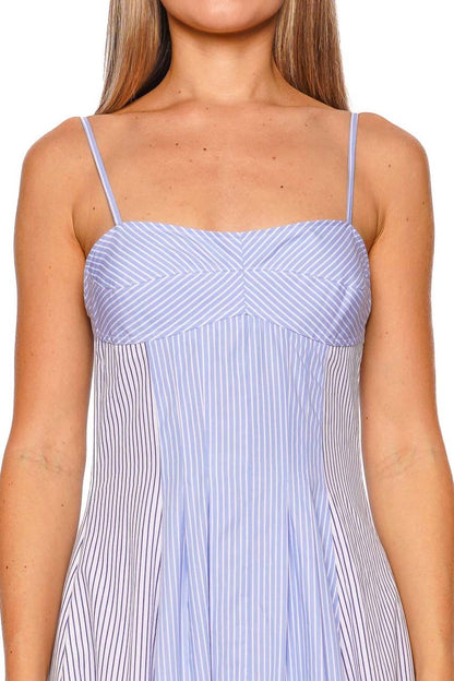 SK Chamberlain Periwinkle Blue Striped Cotton Midi Dress
