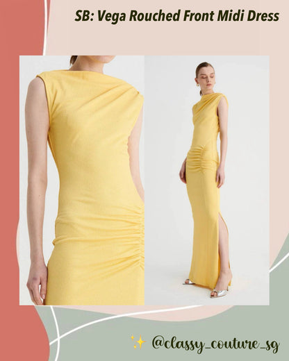 SB Vega Rouched Front Midi Maxi Dress in Butter