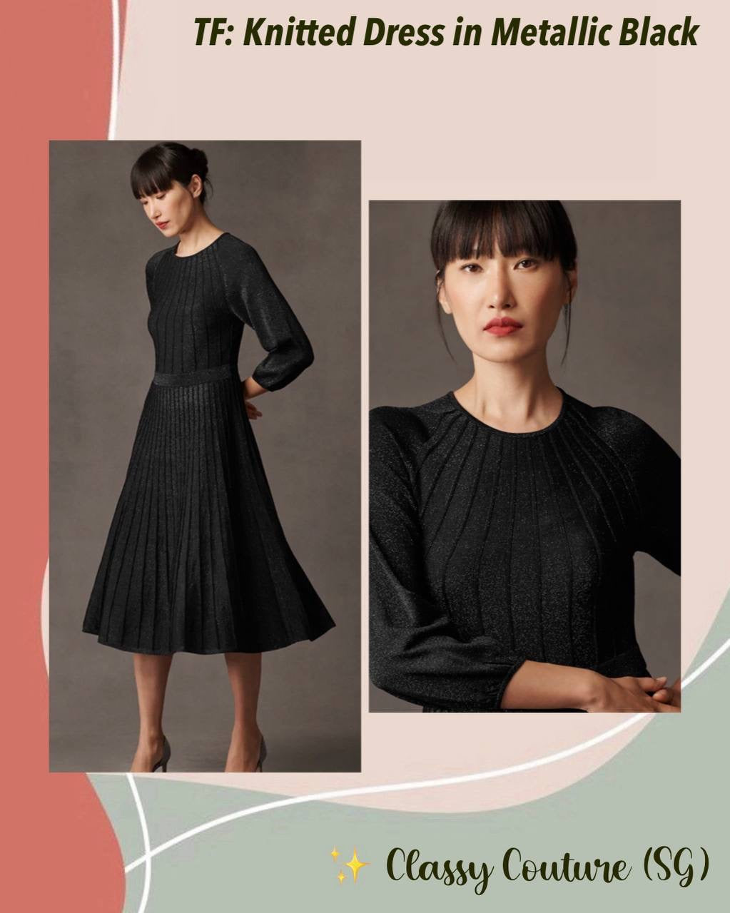 TF Lumia Viscose-blend Metallic Black Knitted Midi Dress