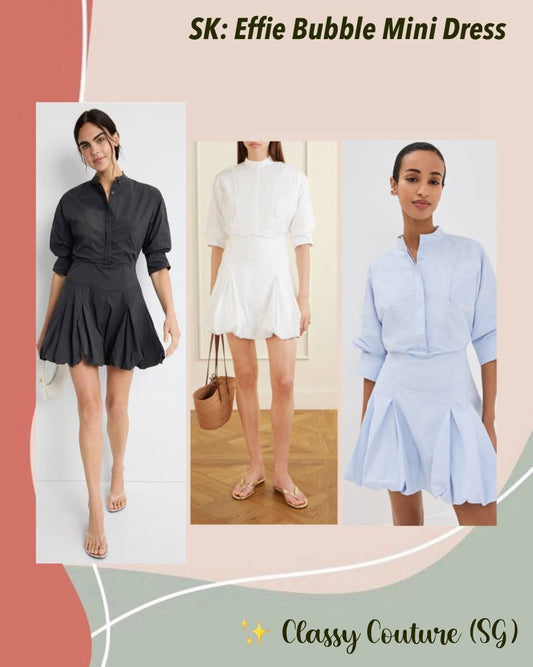3 Colors! SK Effie Bubble Cotton-blend Mini Dress Shirtdress