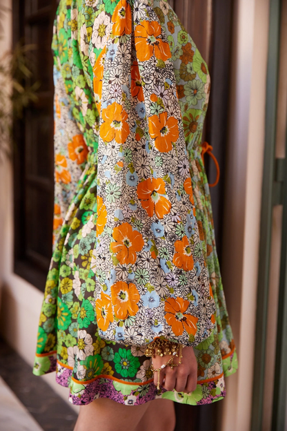 ALM Orange Blossom Spliced Ramie-Cotton Mini Dress