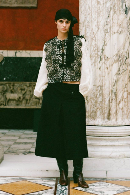 SE Norabelle Ramie Long Sleeve Top with Cotton Lace Overlay