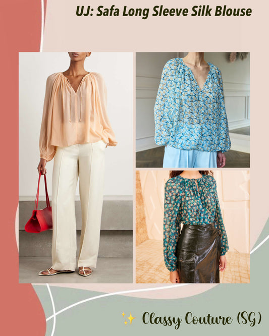 UJ Safa Long Sleeve Silk Blouse Top with Tie