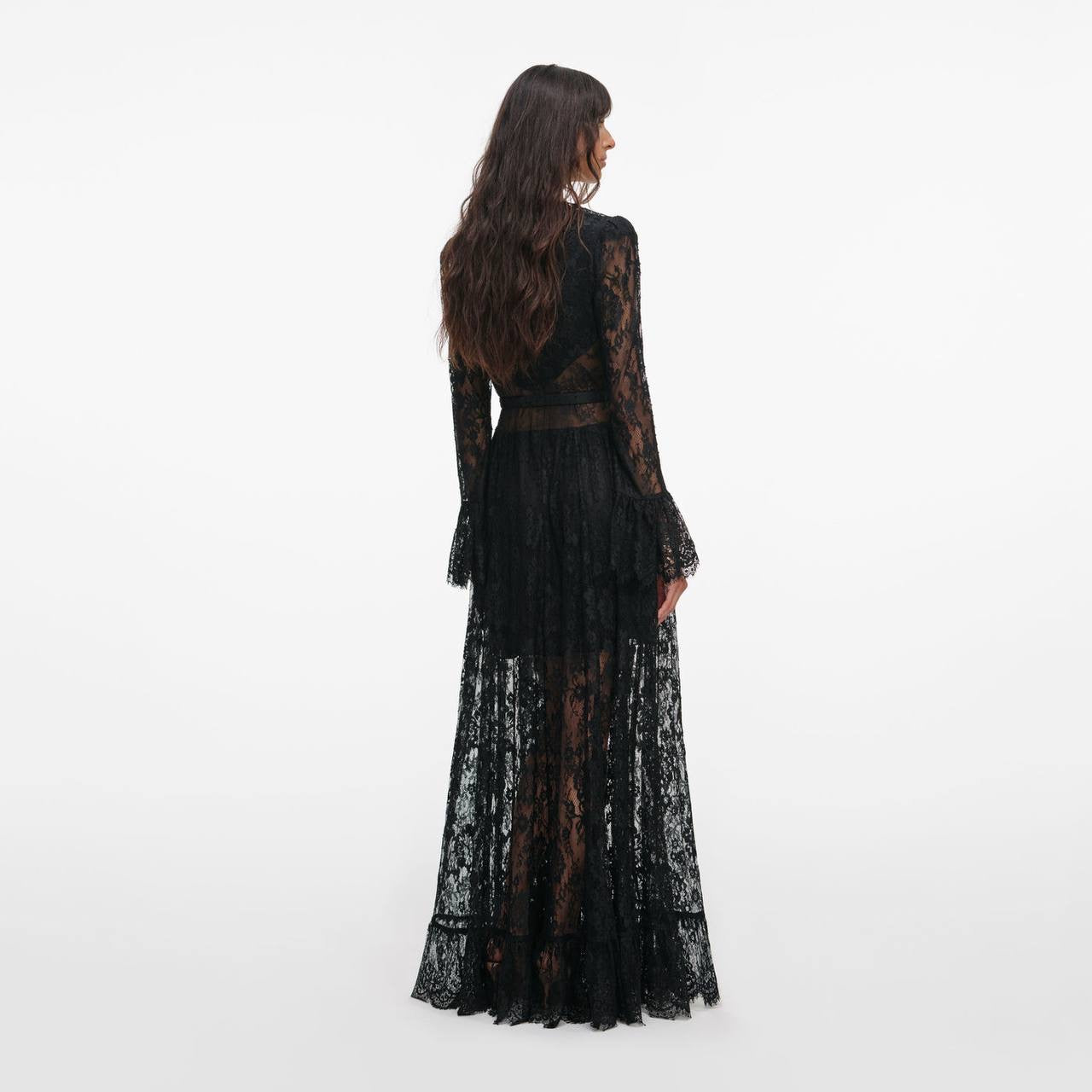 SP Black Lace Ruffle Sheer Maxi Dress