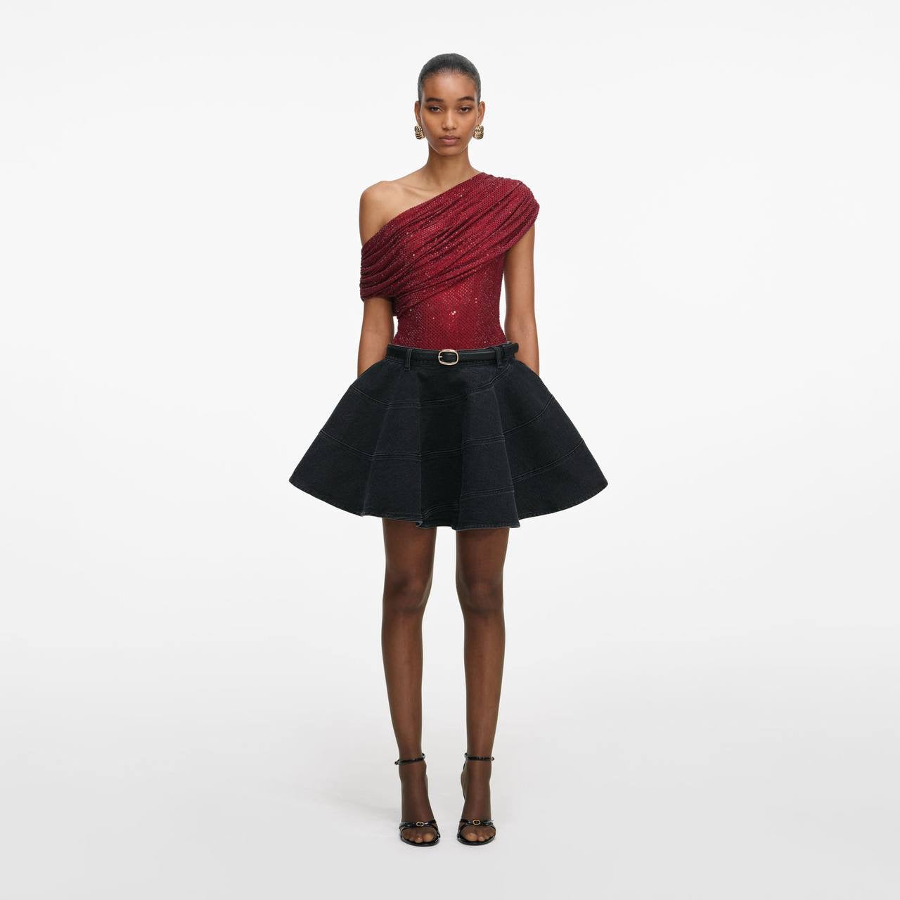 SP Flared Denim Mini Skirt in Black