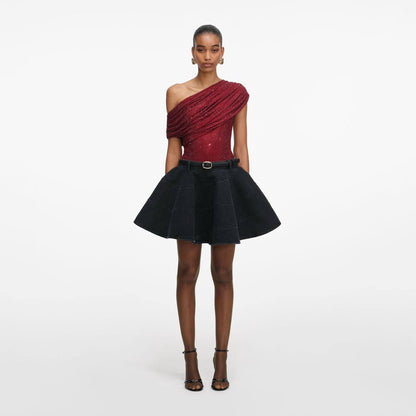 SP Flared Denim Mini Skirt in Black