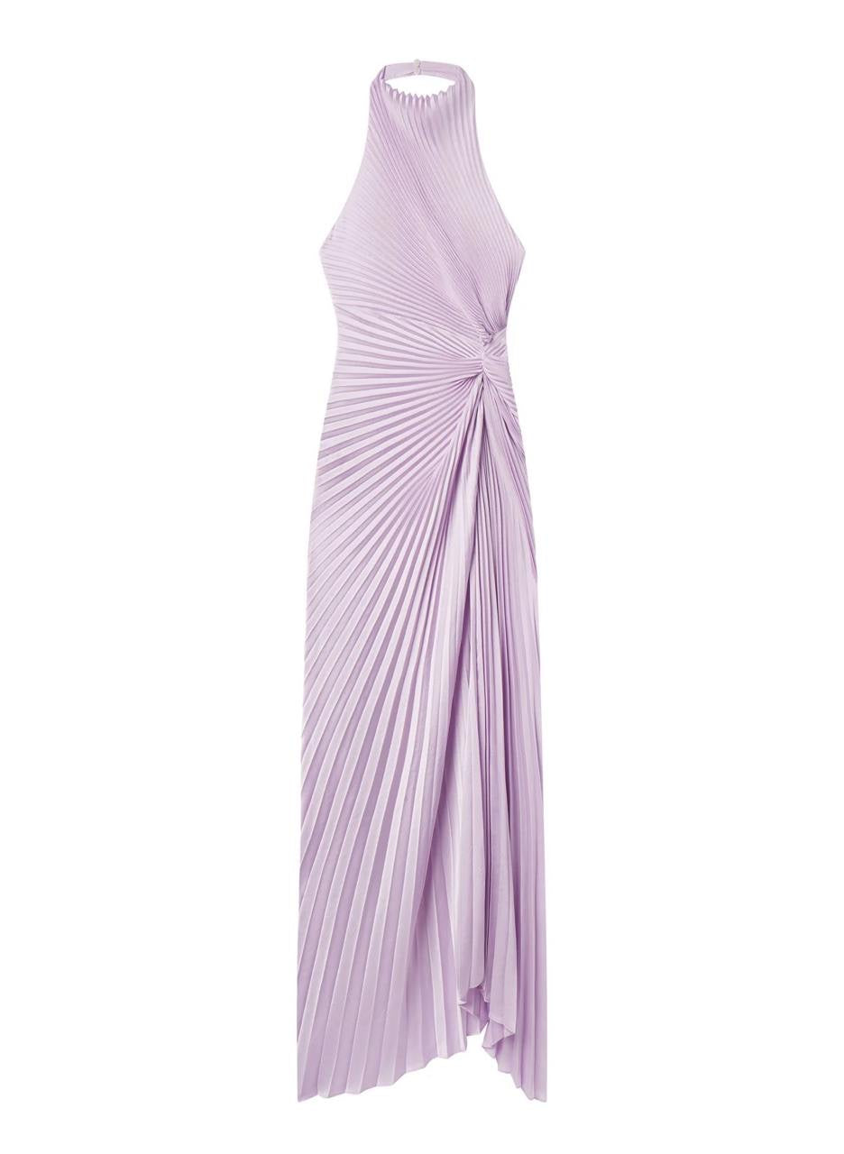 ALC Romy Halter Pleated Satin Gown Maxi Dress