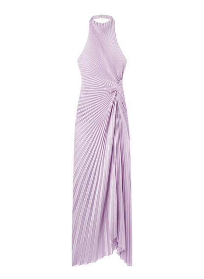 ALC Romy Halter Pleated Satin Gown Maxi Dress