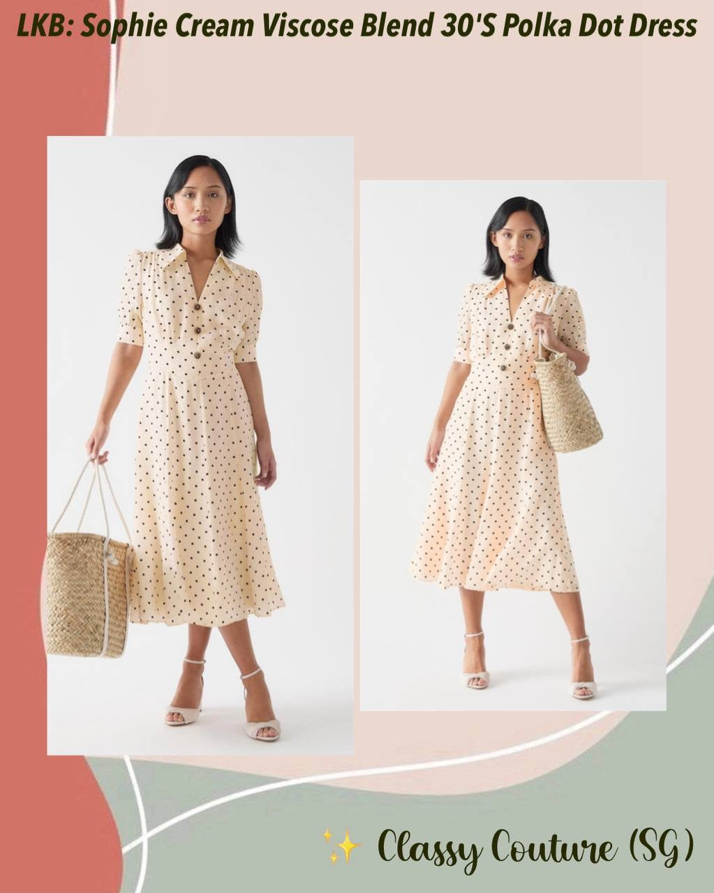 LKB Sophie Cream Viscose-Blend 30'S Polka Dot Midi Dress