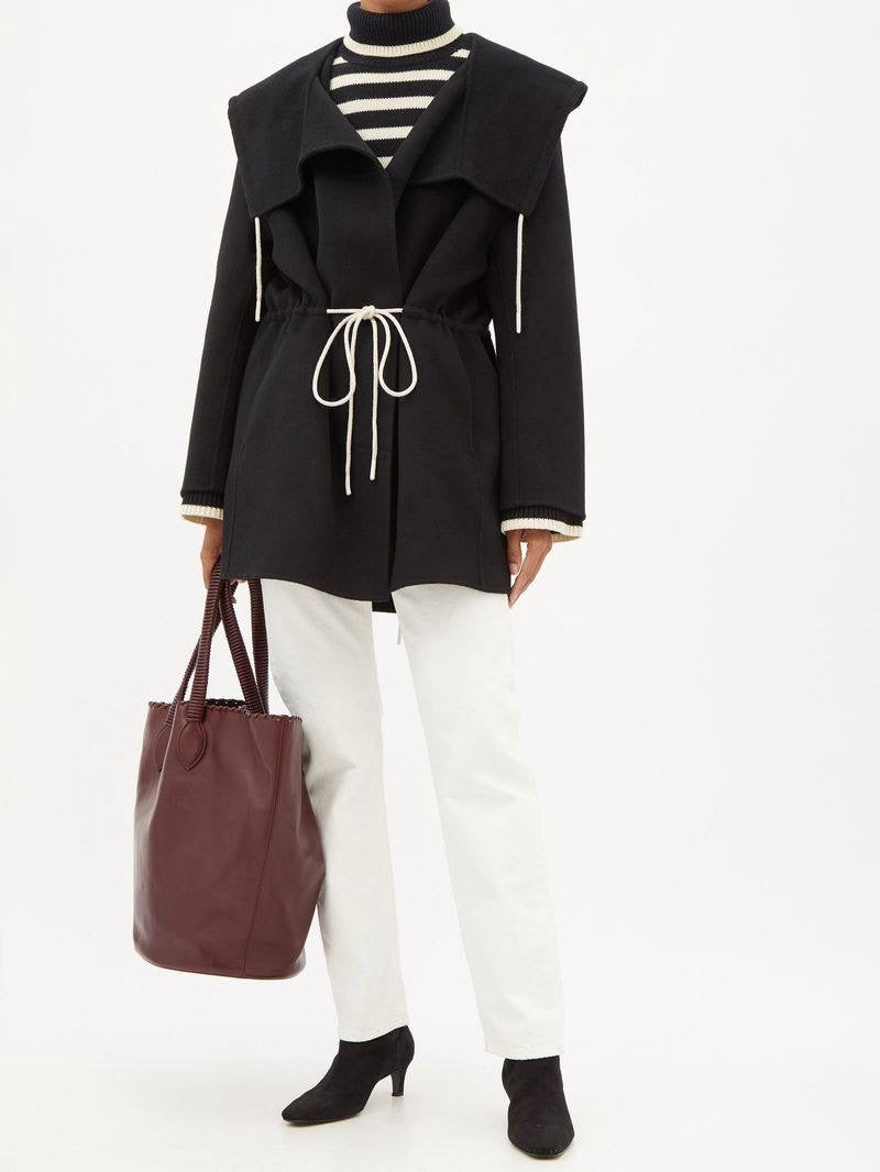 TOT Drawstring-Waist Wool Hooded Jacket
