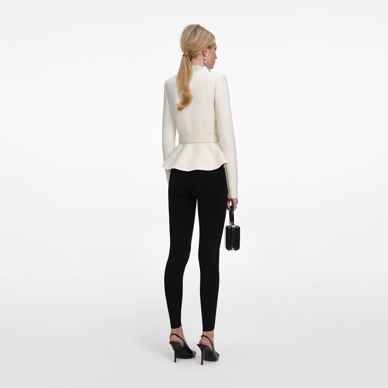 SP Cream Crystal Trim Cardigan Peplum Belted Top