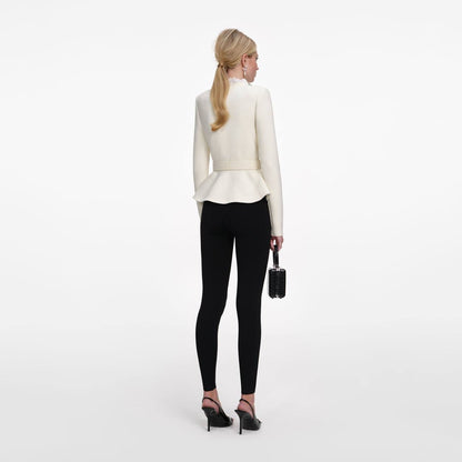 SP Cream Crystal Trim Cardigan Peplum Belted Top