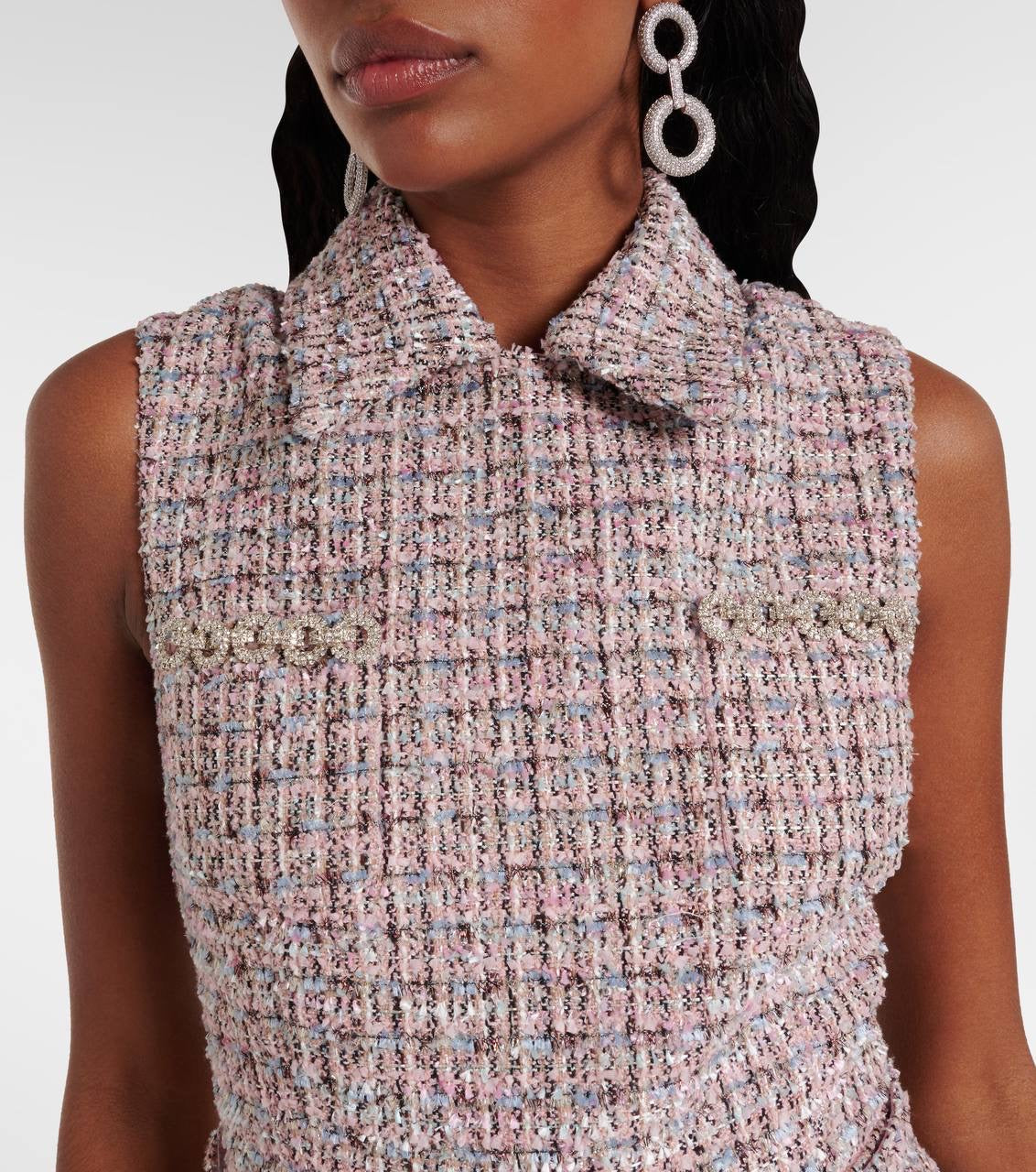 SP Pink Boucle Chiffon Collared Mini Dress | Bow Belted Midi Dress