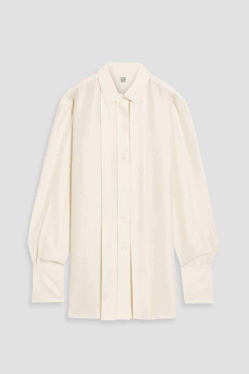 TOT Pleated Silk Long-sleeved Collared Shirt