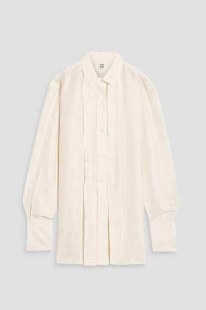 TOT Pleated Silk Long-sleeved Collared Shirt
