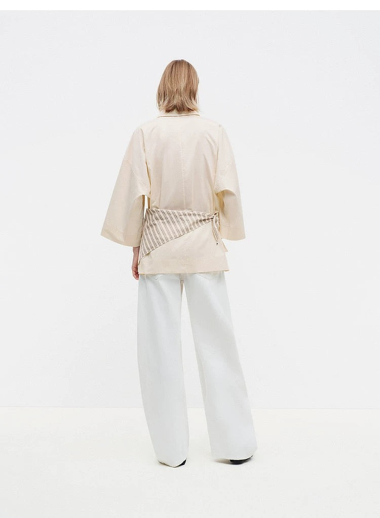 EDI Butter Yellow Stretch-Cotton Shirt w Cotton-silk Scarf