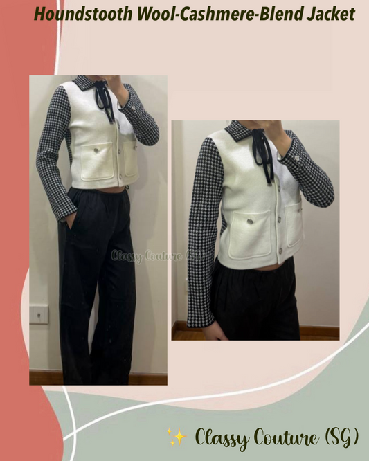 Black and White Houndstooth Wool-Cashmere-Blend Jacket