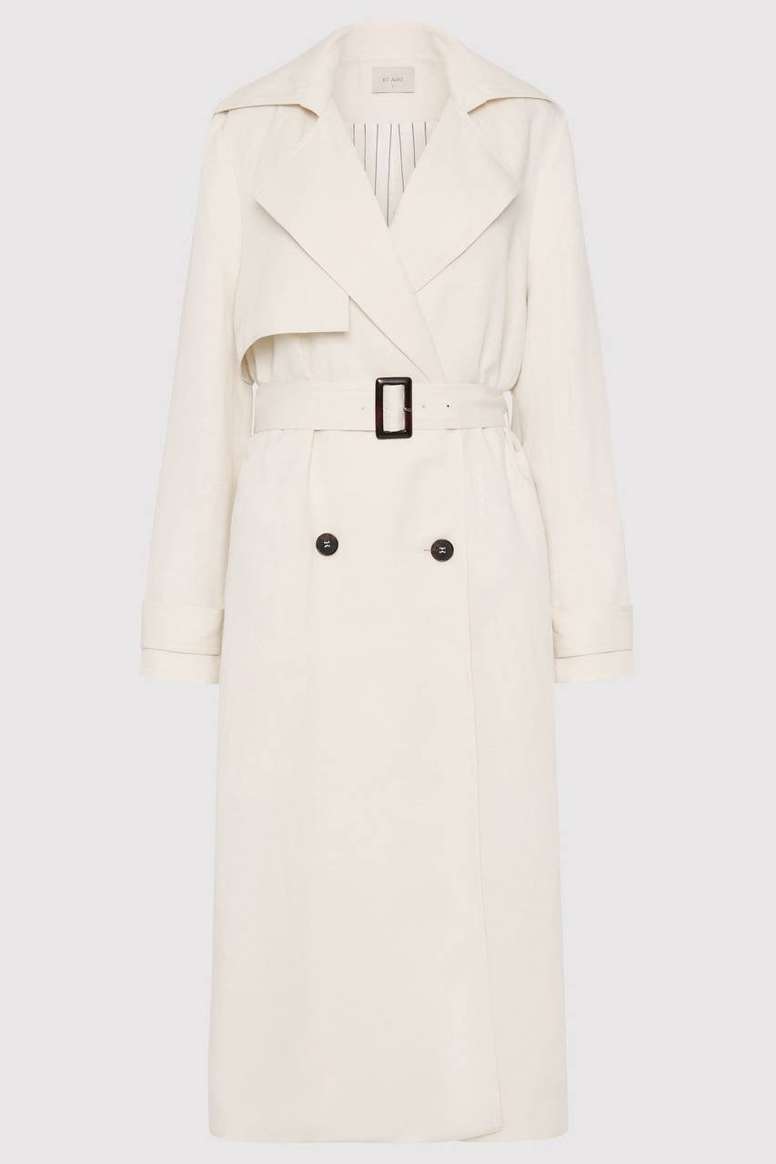 SA Soft Tailored Lyocell-Linen Long Trench Coat