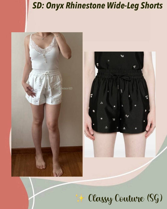 SD Onyx Rhinestone Wide-Leg Drawstring Shorts